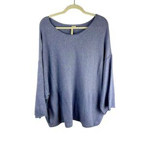 J Jill Pure Jill Bushed Soft Luxe Seamed Top Women Large Blue Cashmere Pockets